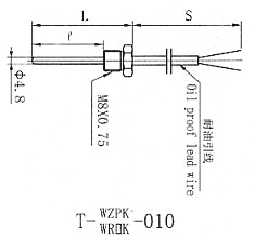 耐油熱電偶（阻） T-WR□K-010 T-WZPK-010